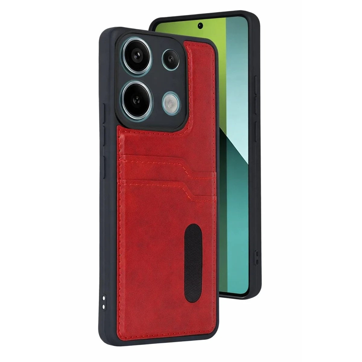 Mey İthalat® Redmi 15C 4G Sara Kartvizitli Deri Kılıf - Kırmızı