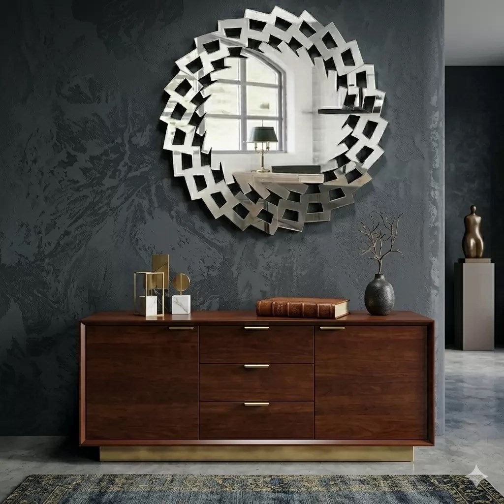 Mey İthalat® 40x40 cm Kırılmaz Pleksi Dekoratif Duvar Aynası - Modern Geometrik Tasarım 1. Sınıf Ayna
