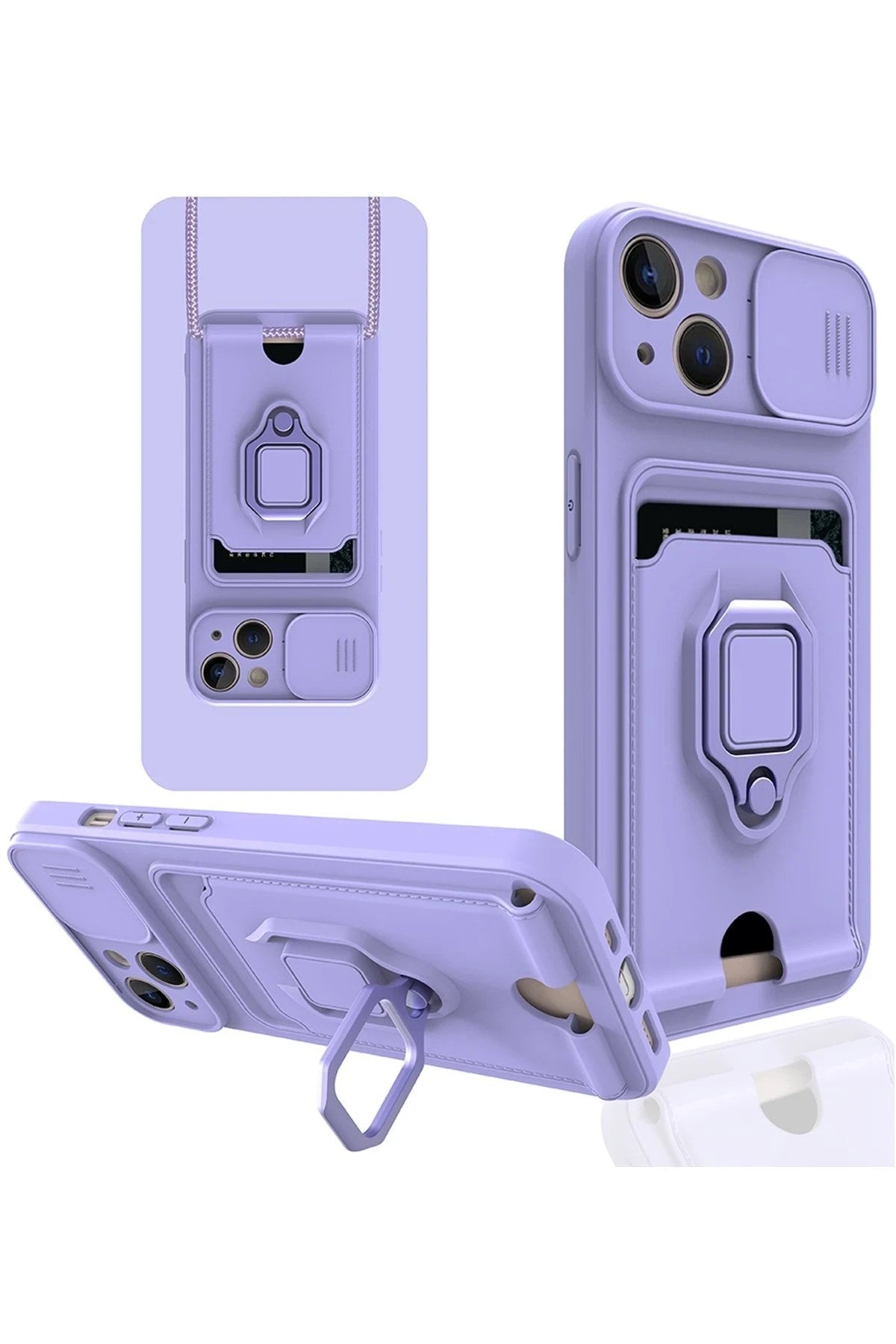 Mey İthalat® iPhone 13 Kılıf Zuma Kartvizitli Yüzüklü Silikon - Lila
