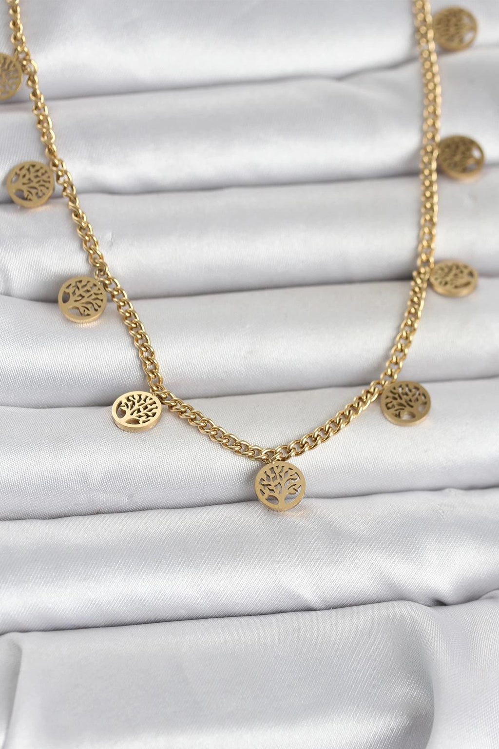 Mey İthalat® 316L Çelik Gold Renk Yaşam Ağacı Model Kadın Kolye