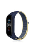 Mey İthalat® Mi Band 4 Hasırlı Cırtcırtlı Kordon - Sarı-Lacivert