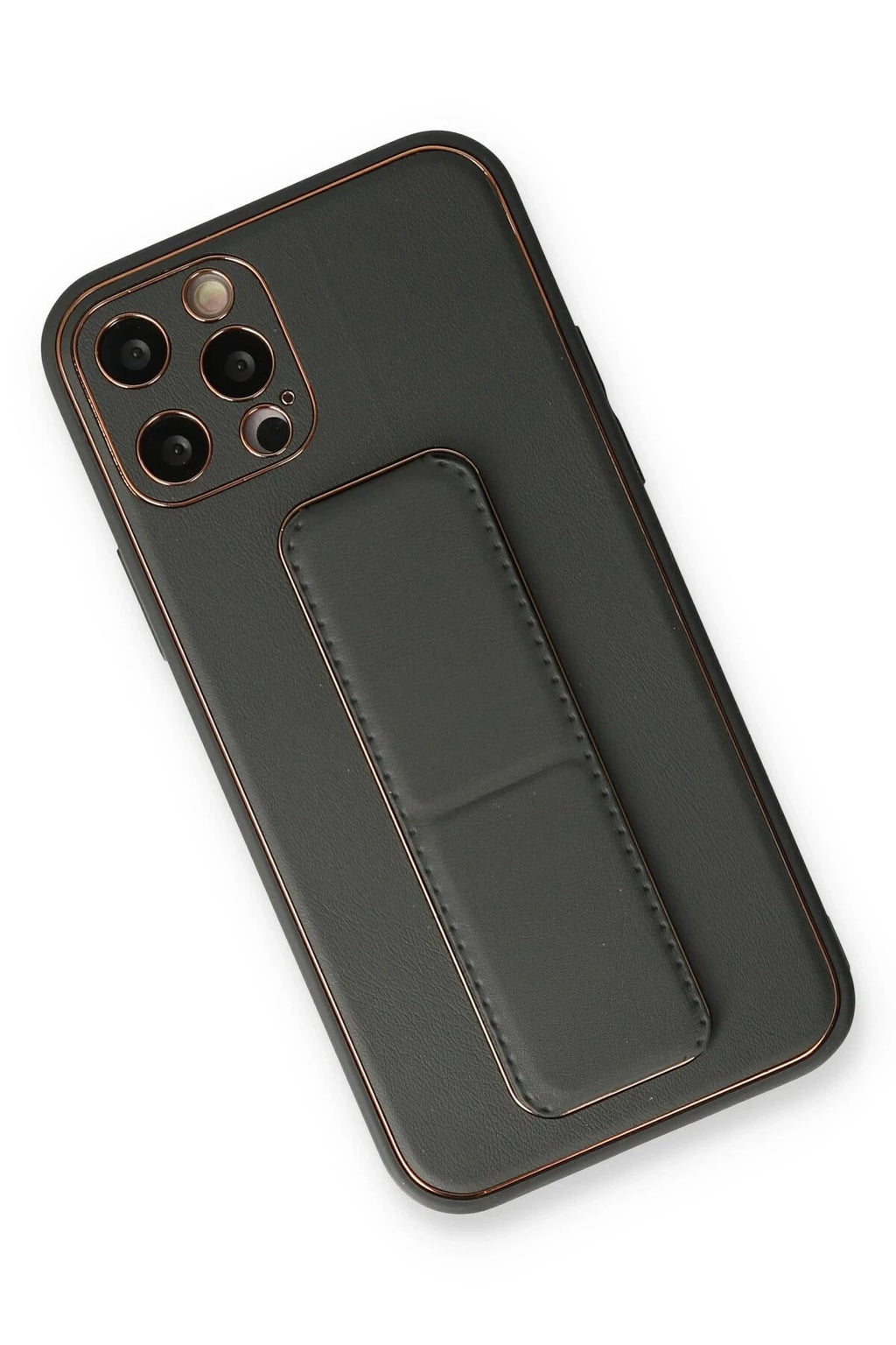Mey İthalat® iPhone 12 Pro Kılıf Coco Deri Standlı Kapak - Füme