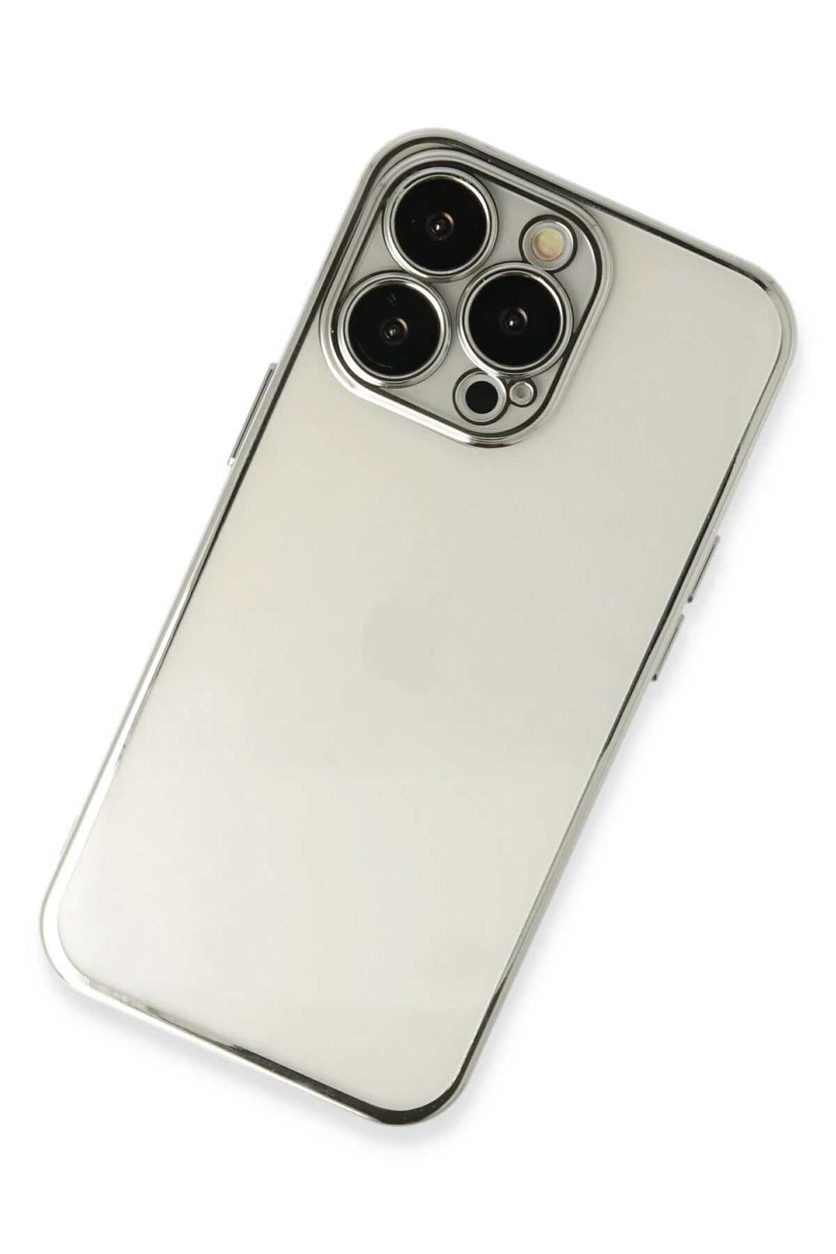 Mey İthalat® iPhone 14 Pro Max Kılıf Lensli Silikon - Gümüş