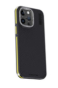 Mey İthalat® iPhone 15 Pro Max Kılıf Aramid 600D Kevlar Karbon Fiber Magsafe Kapak - Sarı