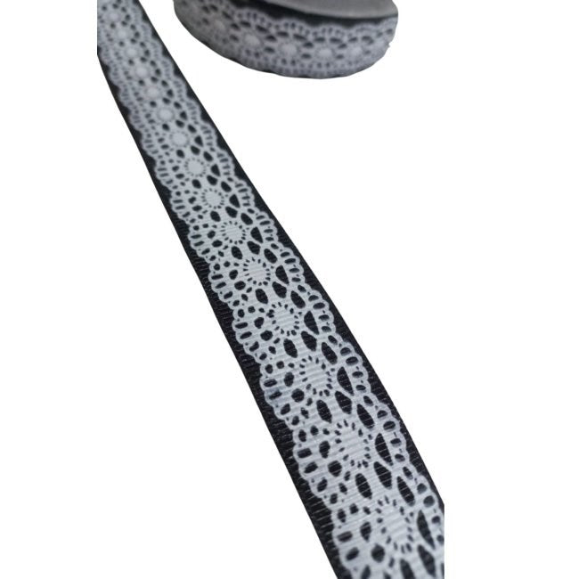 Tafta Dantel Görünümlü Kurdele Siyah 25 Mm 10 Metre