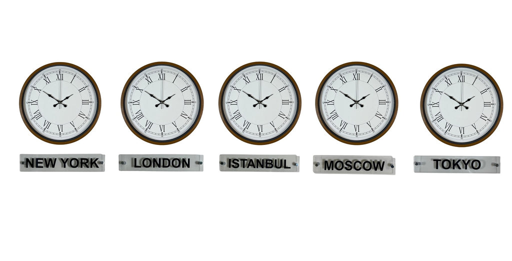 Prestige Kahverengi 36 Cm Tabelalı Dünya Saatleri 5’li Set
