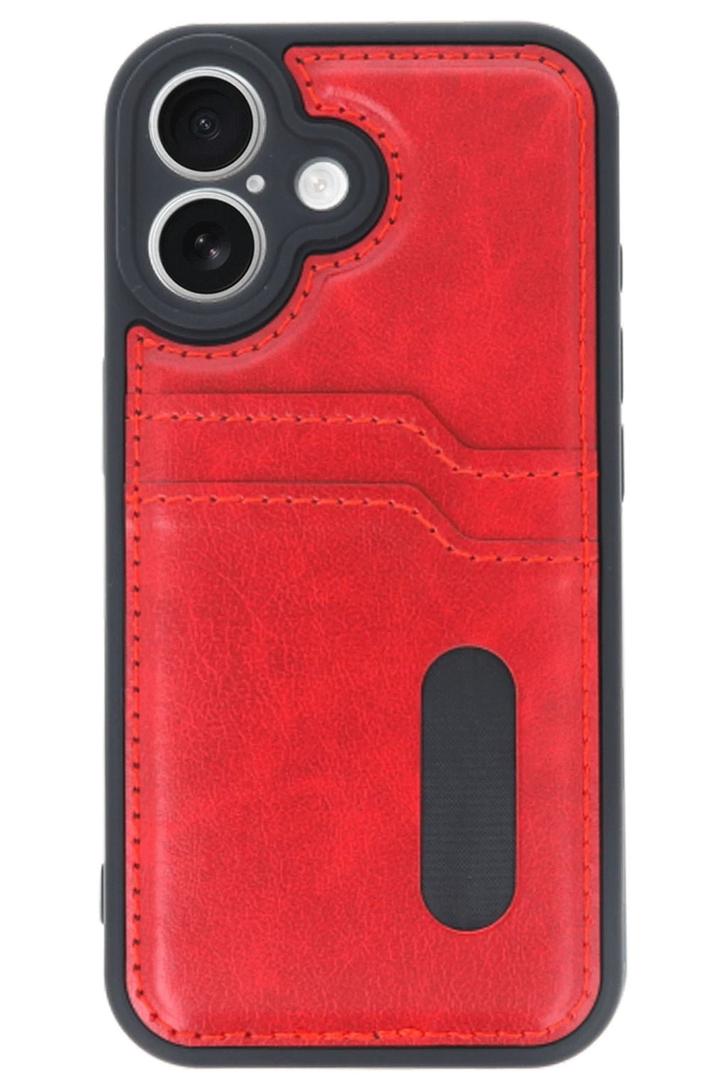 Mey İthalat® iPhone 16 Kılıf Sara Kartvizitli Deri Kılıf - Kırmızı