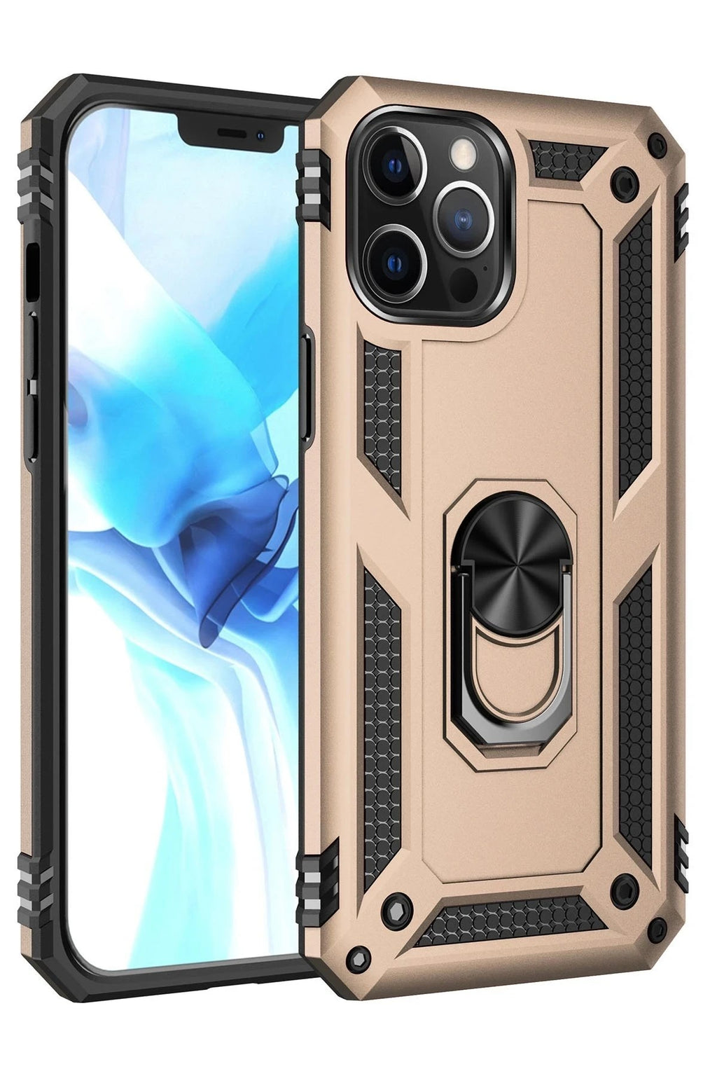 Mey İthalat® iPhone 12 Pro Max Kılıf Sofya Yüzüklü Silikon Kapak - Gold