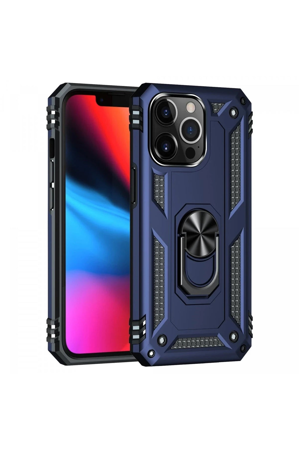 Mey İthalat® iPhone 13 Pro Max Kılıf Sofya Yüzüklü Silikon Kapak - Lacivert