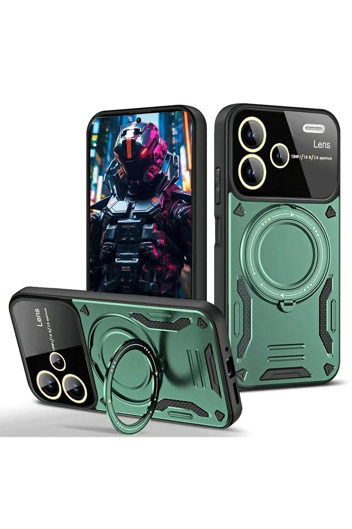 Mey İthalat® Redmi Note 13 Pro Plus Joy Lens Standlı Kapak - Koyu Yeşil
