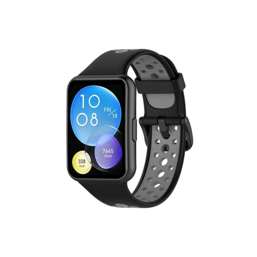Mey İthalat® Huawei Watch Fit 2 Spor Delikli Kordon - Siyah-Gri