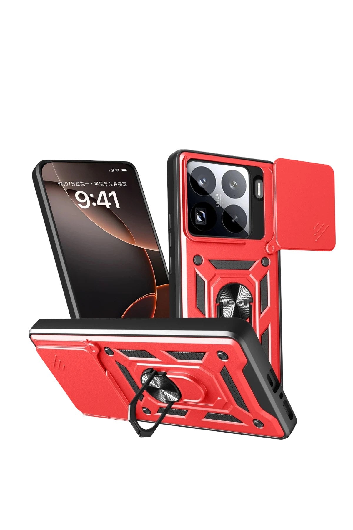 Mey İthalat® Mi 15 Pro Kılıf Pars Lens Yüzüklü Silikon - Kırmızı