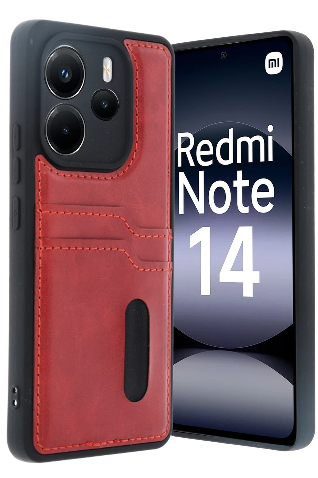 Mey İthalat® Redmi Note 14 4G Kılıf Sara Kartvizitli Deri Kılıf - Kırmızı