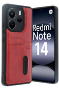 Mey İthalat® Redmi Note 14 4G Kılıf Sara Kartvizitli Deri Kılıf - Kırmızı