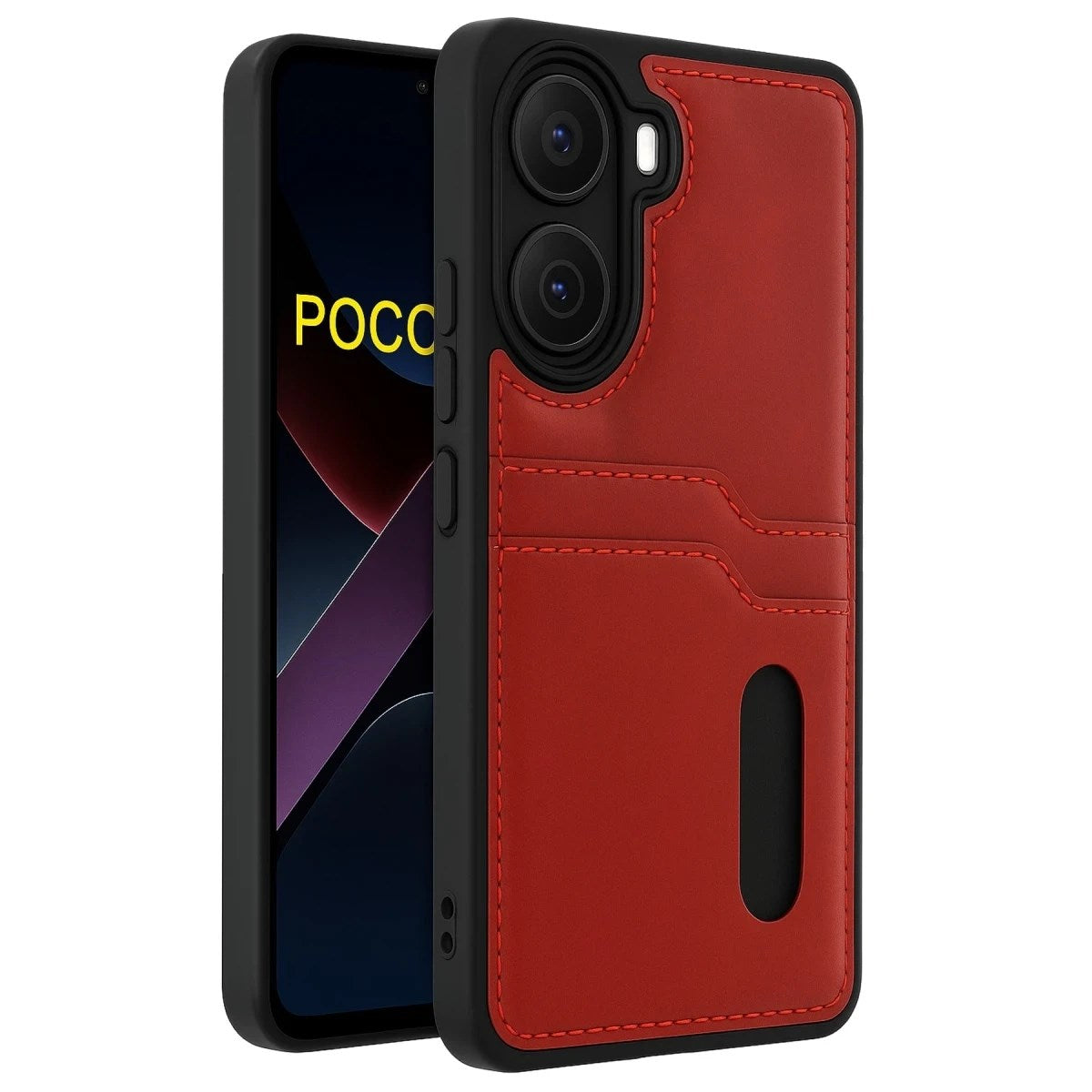 Mey İthalat® Poco X7 Pro Kılıf Sara Kartvizitli Deri Kılıf - Kırmızı