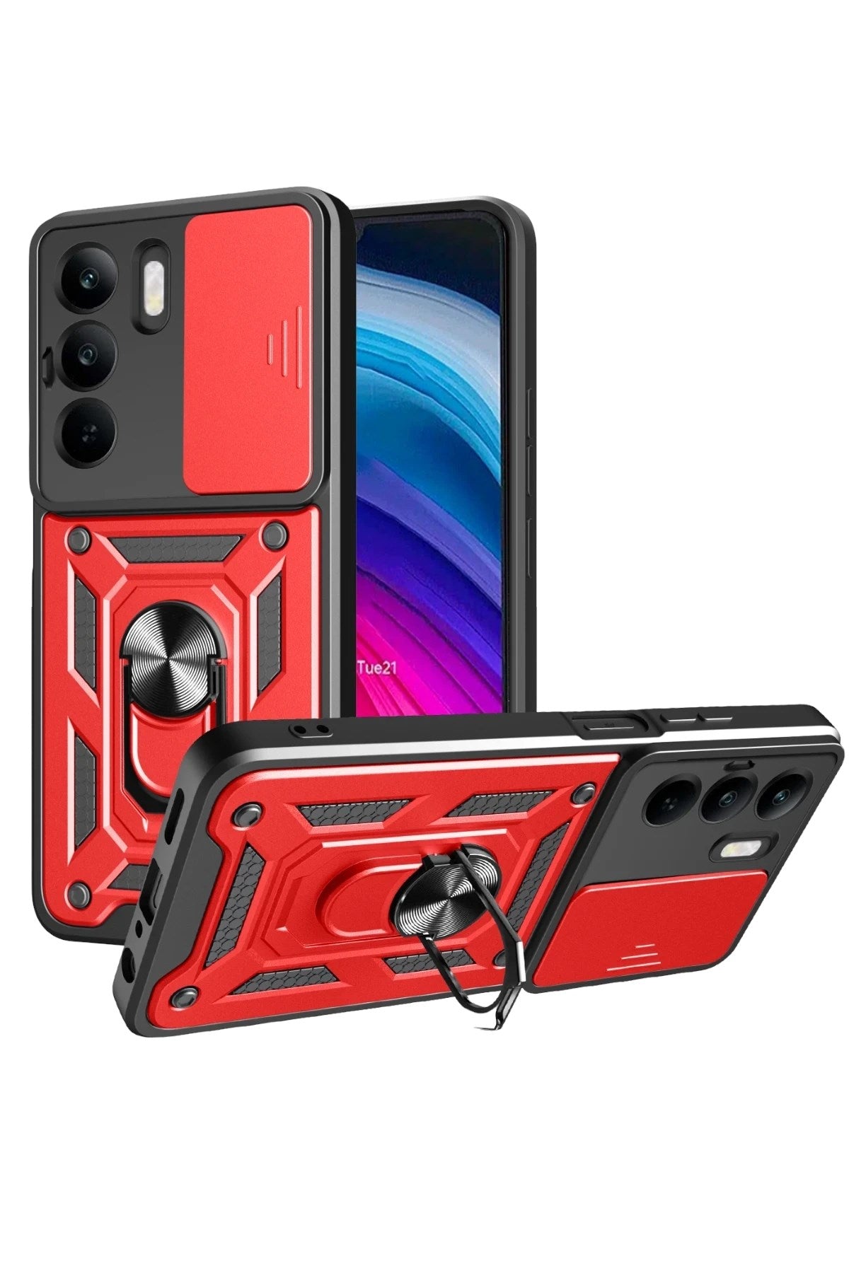 Mey İthalat® Realme C75 4G Kılıf Pars Lens Yüzüklü Silikon - Kırmızı