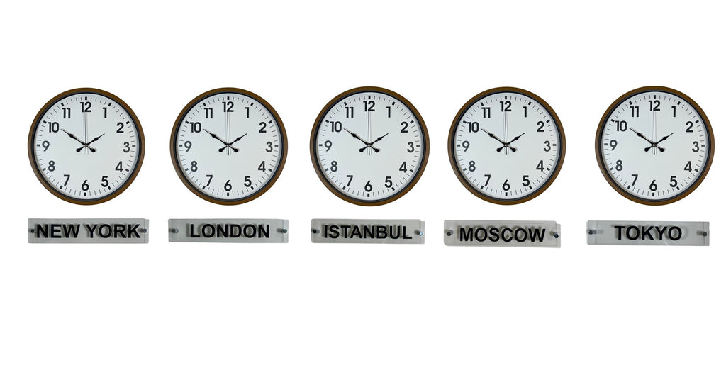 Kahverengi Modern 36 Cm 5 li Tabelalı Dünya Saatleri Seti