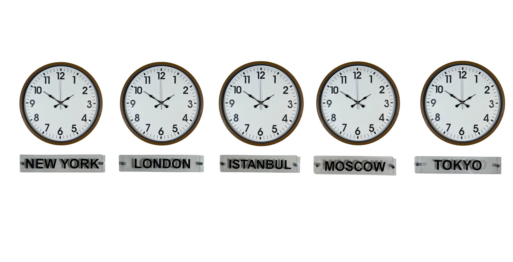 Kahverengi Modern 36 Cm 5 li Tabelalı Dünya Saatleri Seti