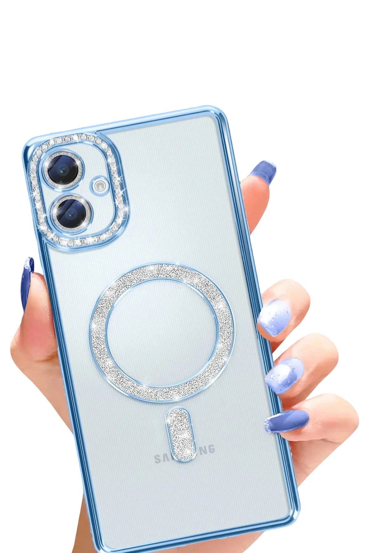 Mey İthalat® Samsung Galaxy A06 Joke Simli Magneticsafe Kılıf - Mavi