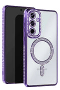 Mey İthalat® Samsung Galaxy S23 FE Joke Simli Magneticsafe Kılıf - Derin Mor
