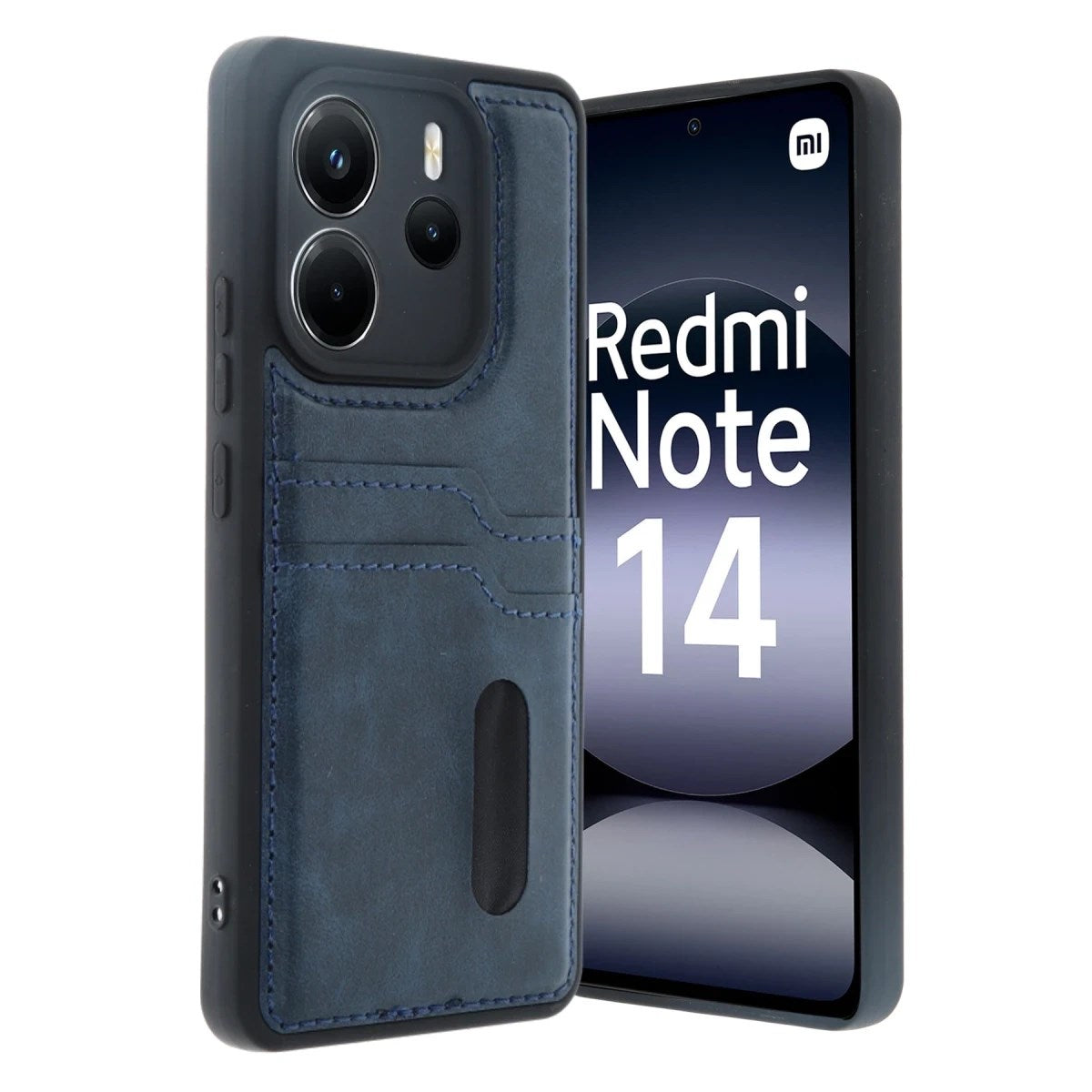 Mey İthalat® Redmi Note 14 4G Kılıf Sara Kartvizitli Deri Kılıf - Lacivert