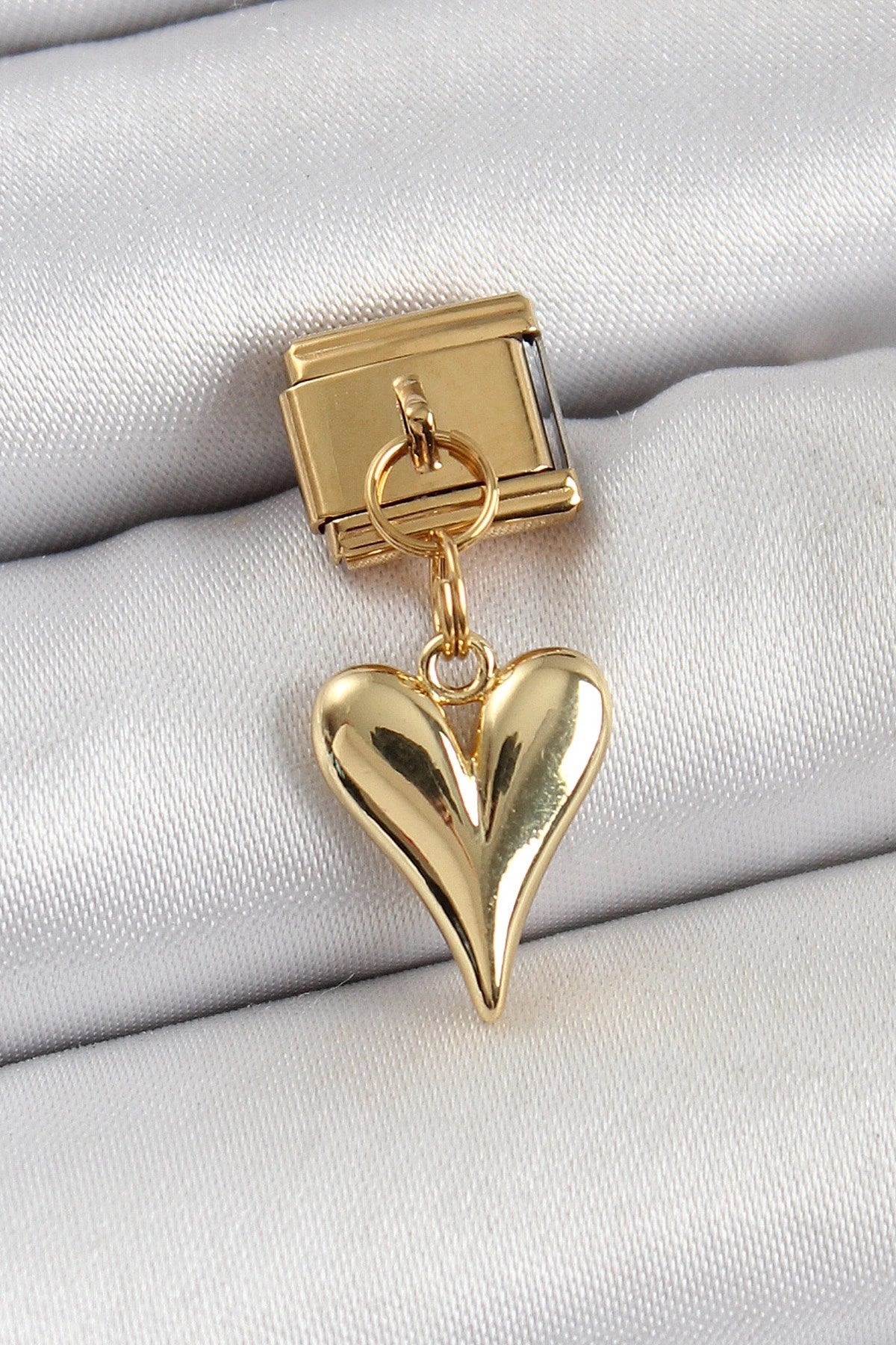 Mey İthalat® 316L Çelik Sallantılı Kalp Model Gold Renk Nomination Charm