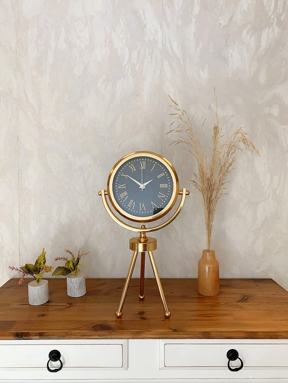 Gold Metal Mini Tripod Sade Masa Saati 45×26 cm