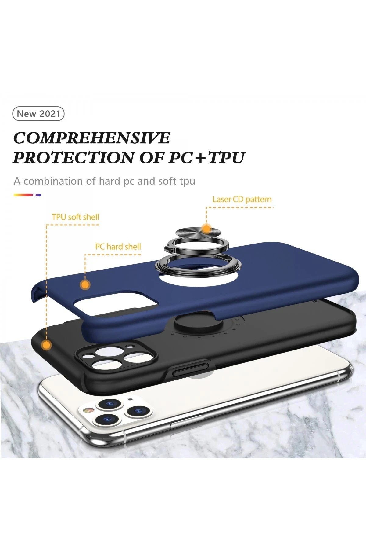 Mey İthalat® iPhone 11 Pro Max Kılıf Elit Yüzüklü Kapak - Lacivert