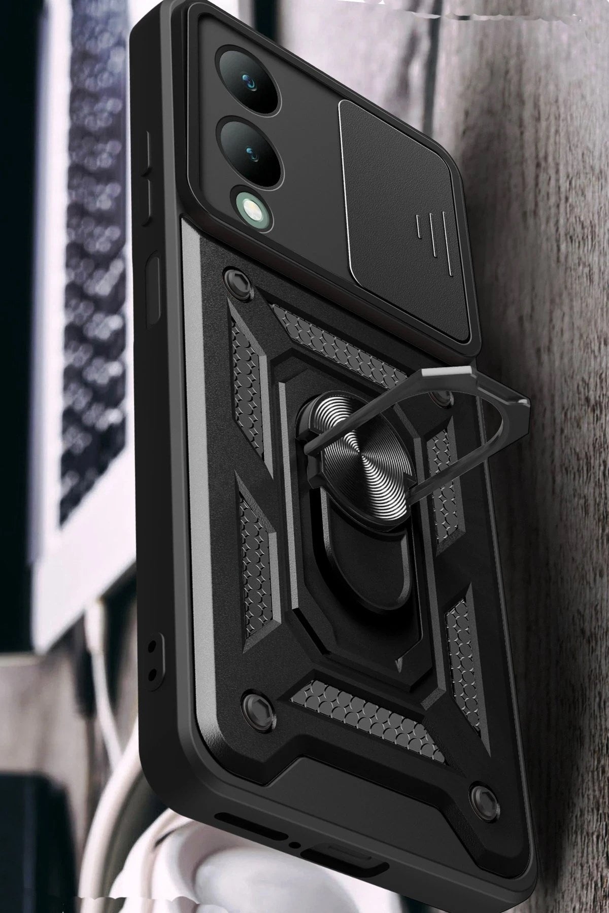 Mey İthalat® Vivo Y17S Kılıf Pars Lens Yüzüklü Silikon - Kırmızı