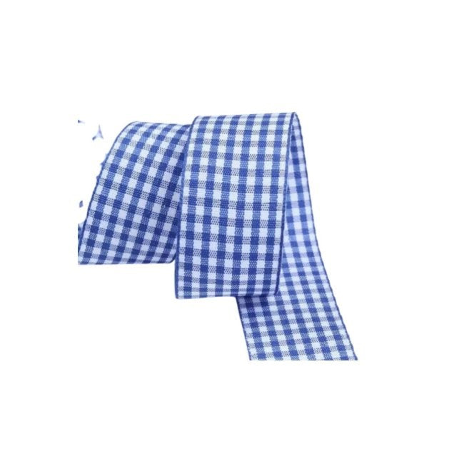Tafta Ekoseli Kurdele 25 Mm İndigo 2 Metre