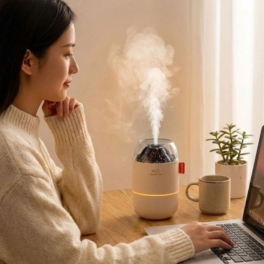 Ahşap Odun Ateşi Tasarımlı 280 Ml Ultrasonik Hava Nemlendirici & Aroma Difüzör – Soğuk Buhar Makinesi, Led Işıklı, Ortam Nemlendirici