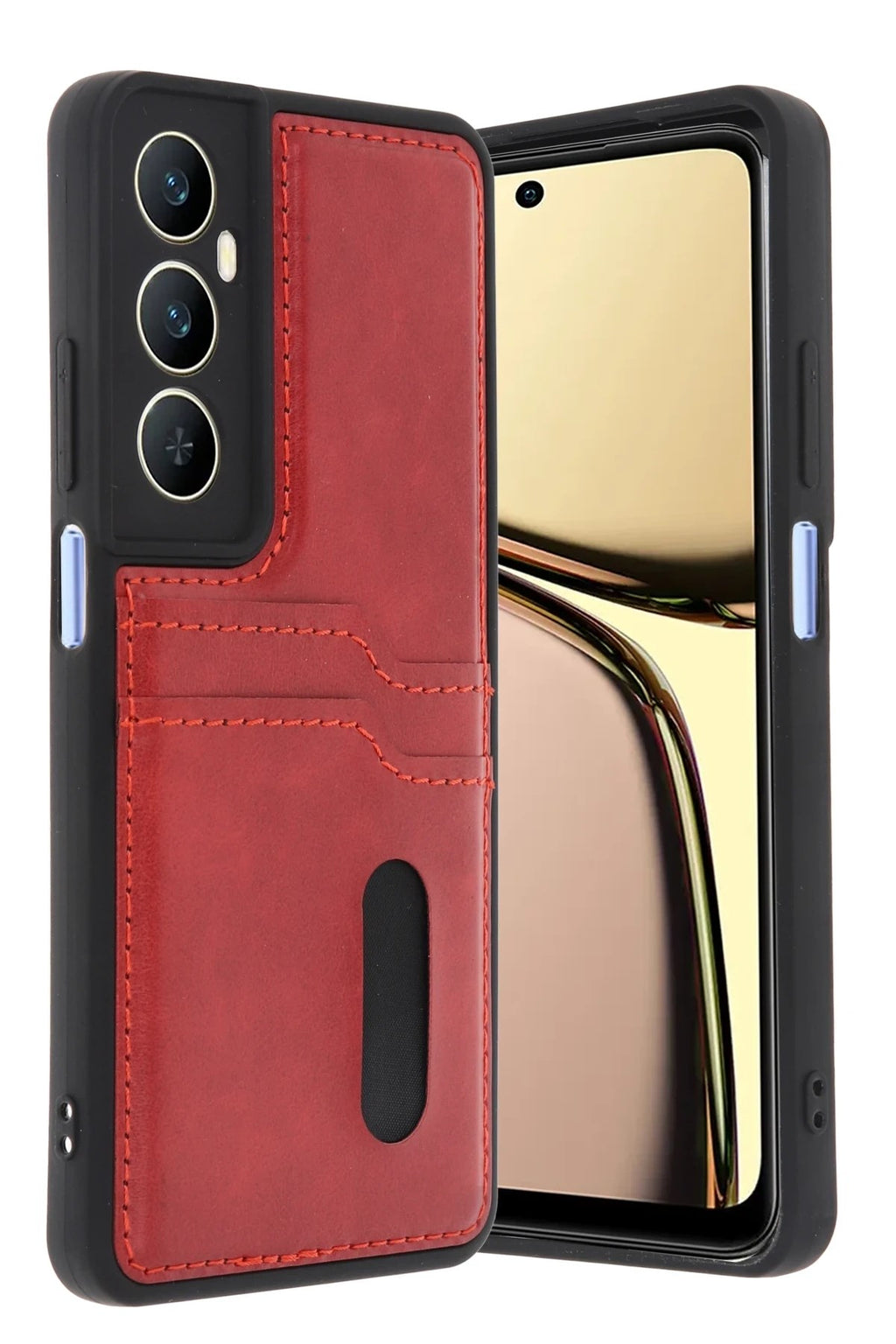 Mey İthalat® Realme C65 Sara Kartvizitli Deri Kılıf - Kırmızı