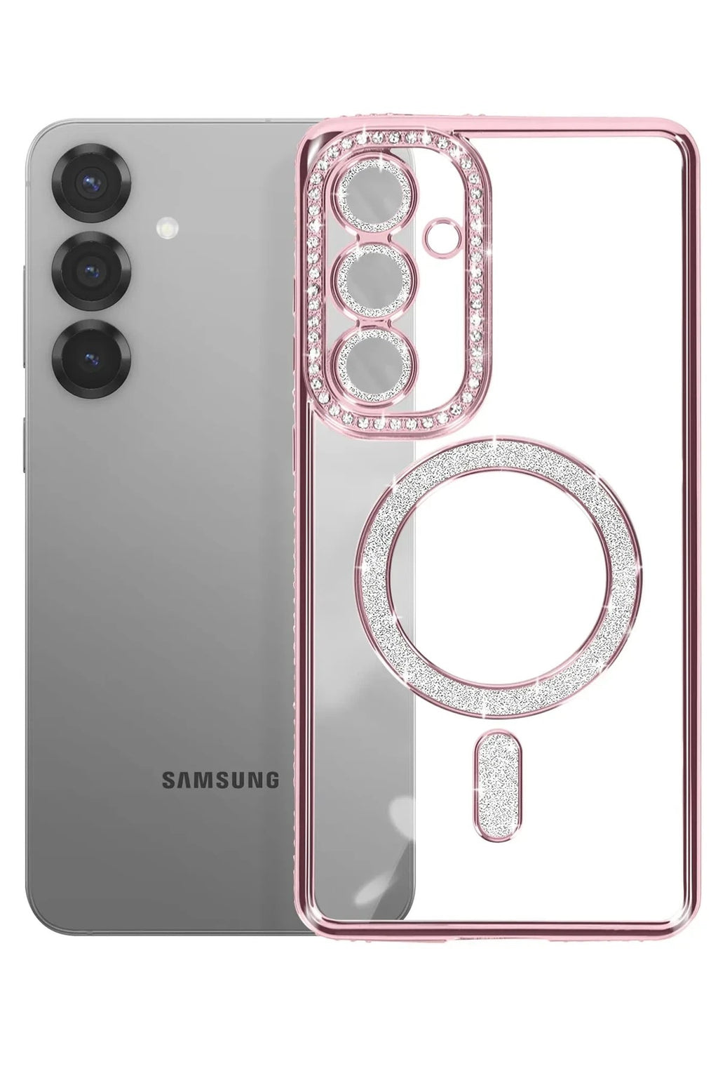 Mey İthalat® Samsung Galaxy S26 Joke Simli Magneticsafe Kılıf - Pembe