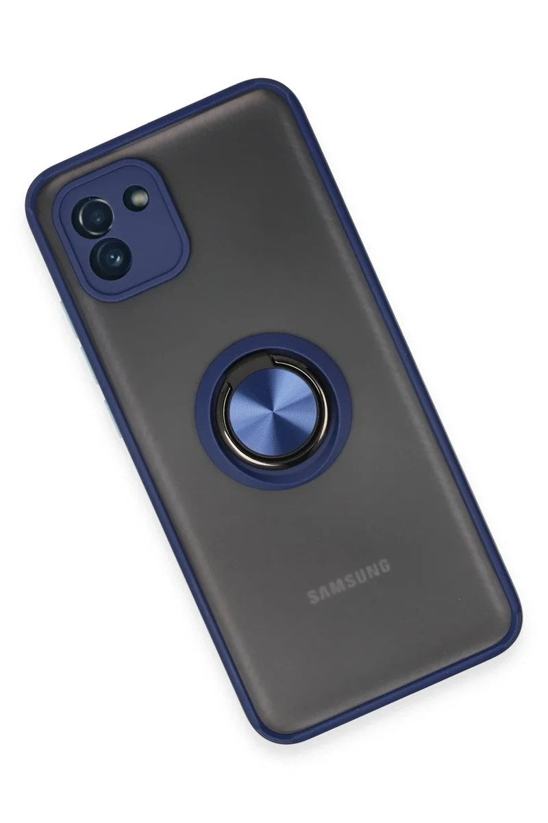 Mey İthalat® Samsung Galaxy A03 Kılıf Montreal Yüzüklü Silikon Kapak - Lacivert