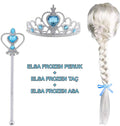 Mey İthalat® Örgülü Karlar Ülkesi Frozen Elsa Peruğu Tacı ve Sopası Çocuk Boy