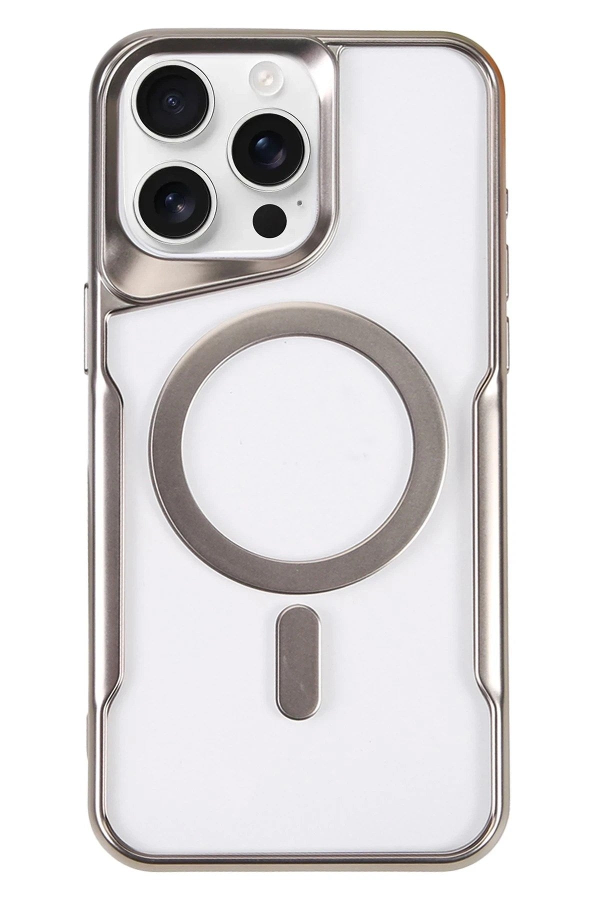 Mey İthalat® iPhone 16 Pro Max Kılıf Boyi Magsafe Silikon Kapak - Gümüş