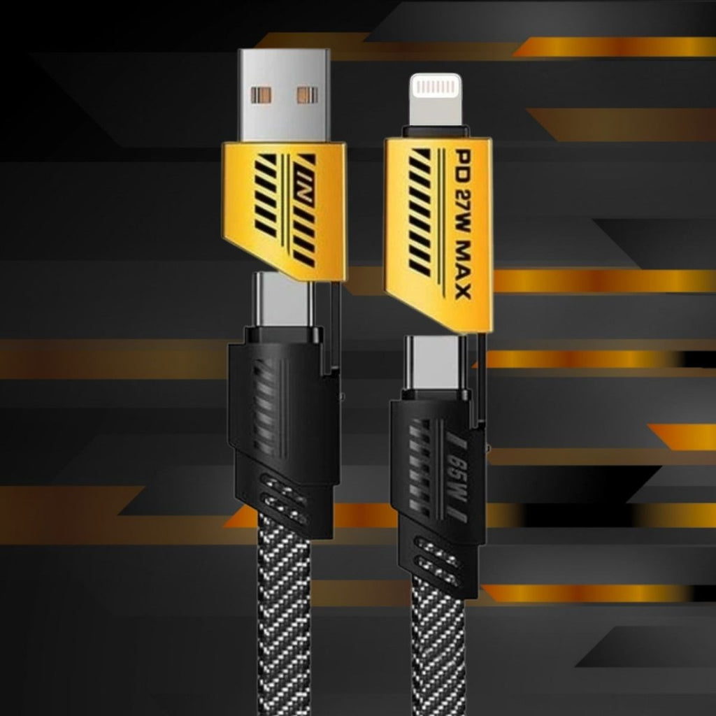 4’ü 1 Arada Hızlı Mobil Şarj Kablosu 65W – USB-A & Type-C to Type-C + Lightning, Örgülü Çoklu Şarj ve Veri Kablosu