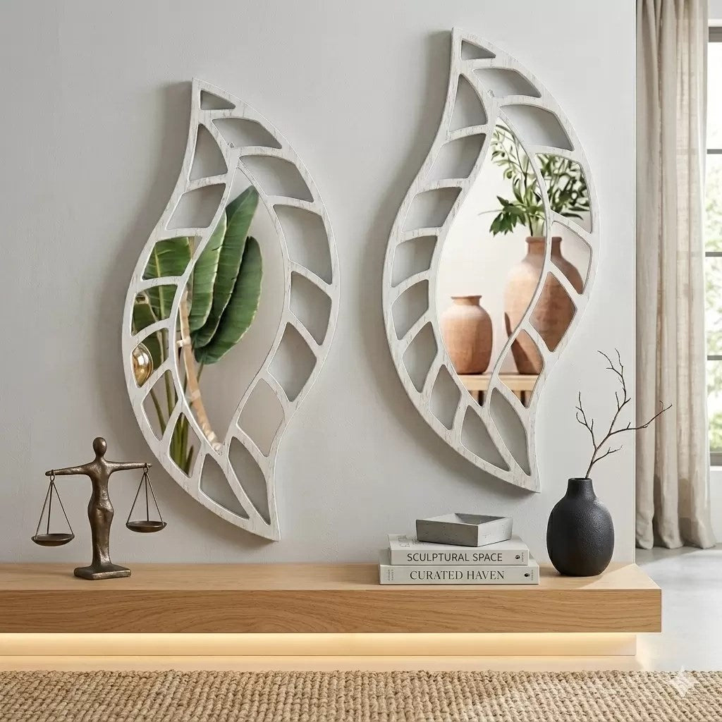 Mey İthalat® 2'li Set Kırılmaz Pleksi Dekoratif Duvar Aynası - 20x35 cm Yaprak Formlu 1. Sınıf Akrilik Ayna