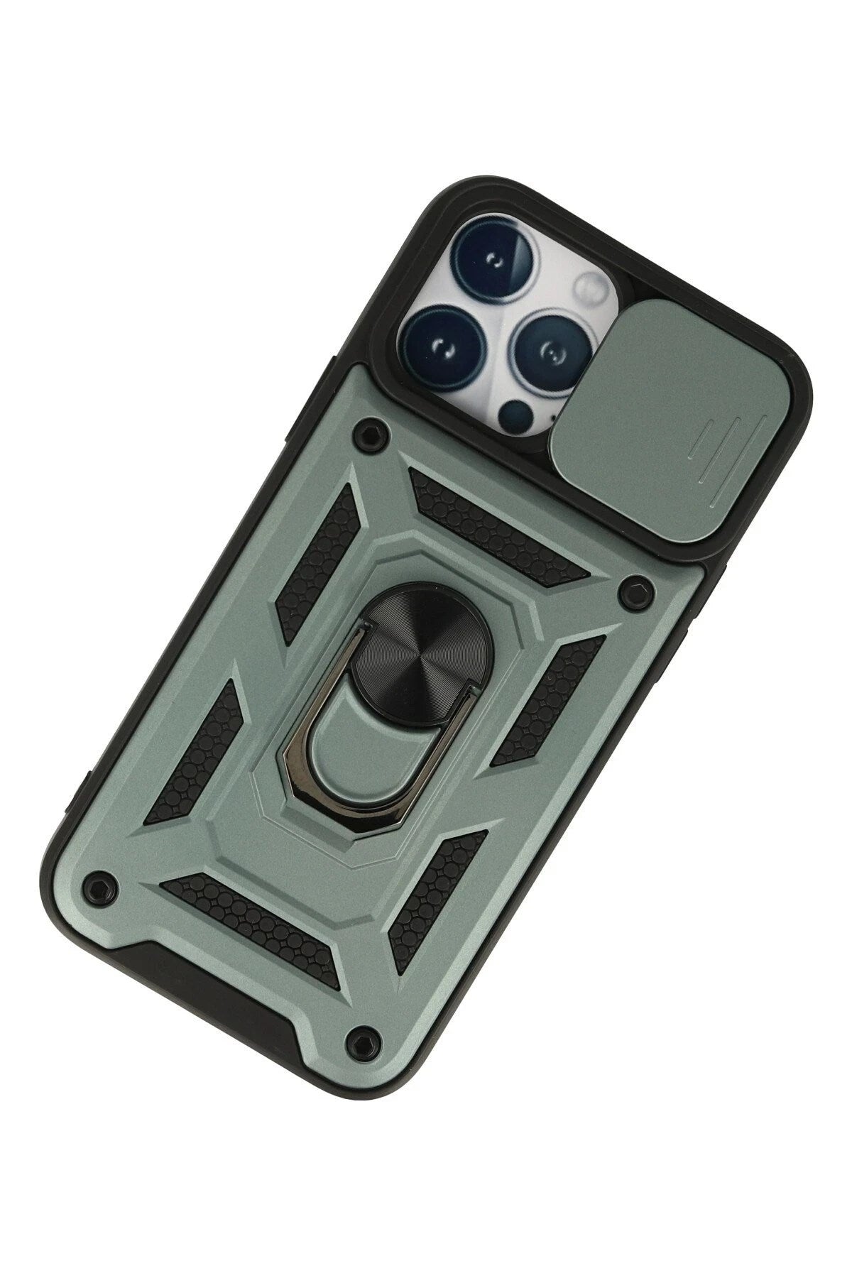 Mey İthalat® iPhone 13 Pro Max Kılıf Pars Lens Yüzüklü Silikon - Yeşil