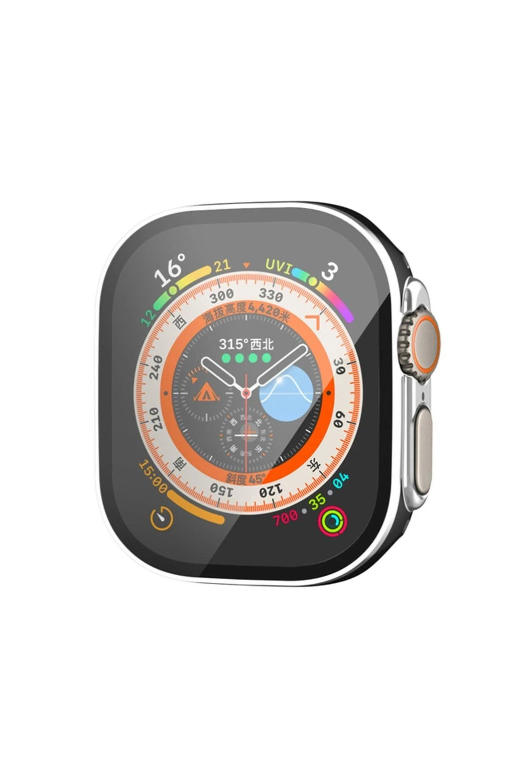 Mey İthalat® Watch Ultra 49mm Legend Camlı Kasa Ekran Koruyucu - Siyah-Gümüş