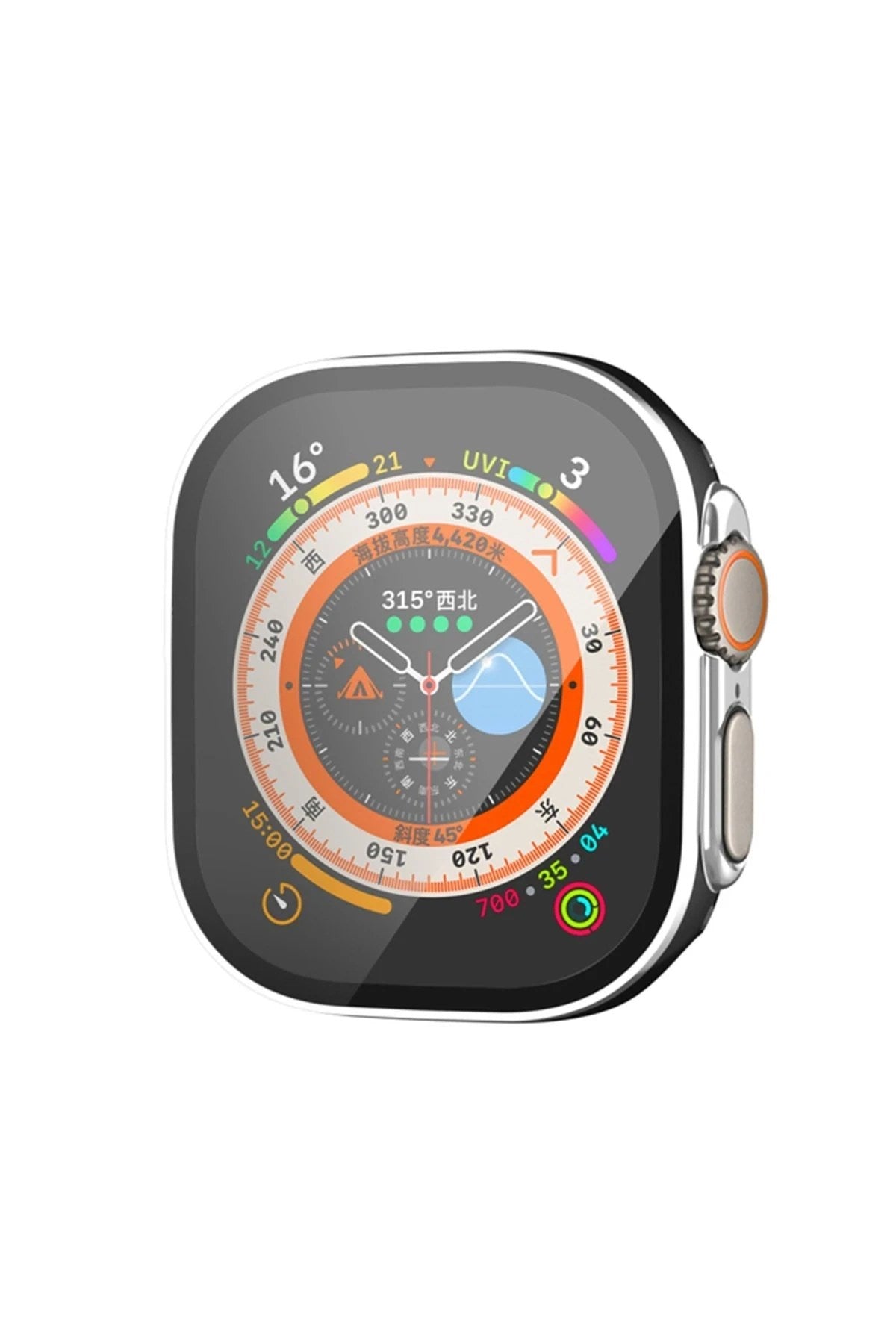 Mey İthalat® Watch Ultra 49mm Legend Camlı Kasa Ekran Koruyucu - Siyah-Gümüş