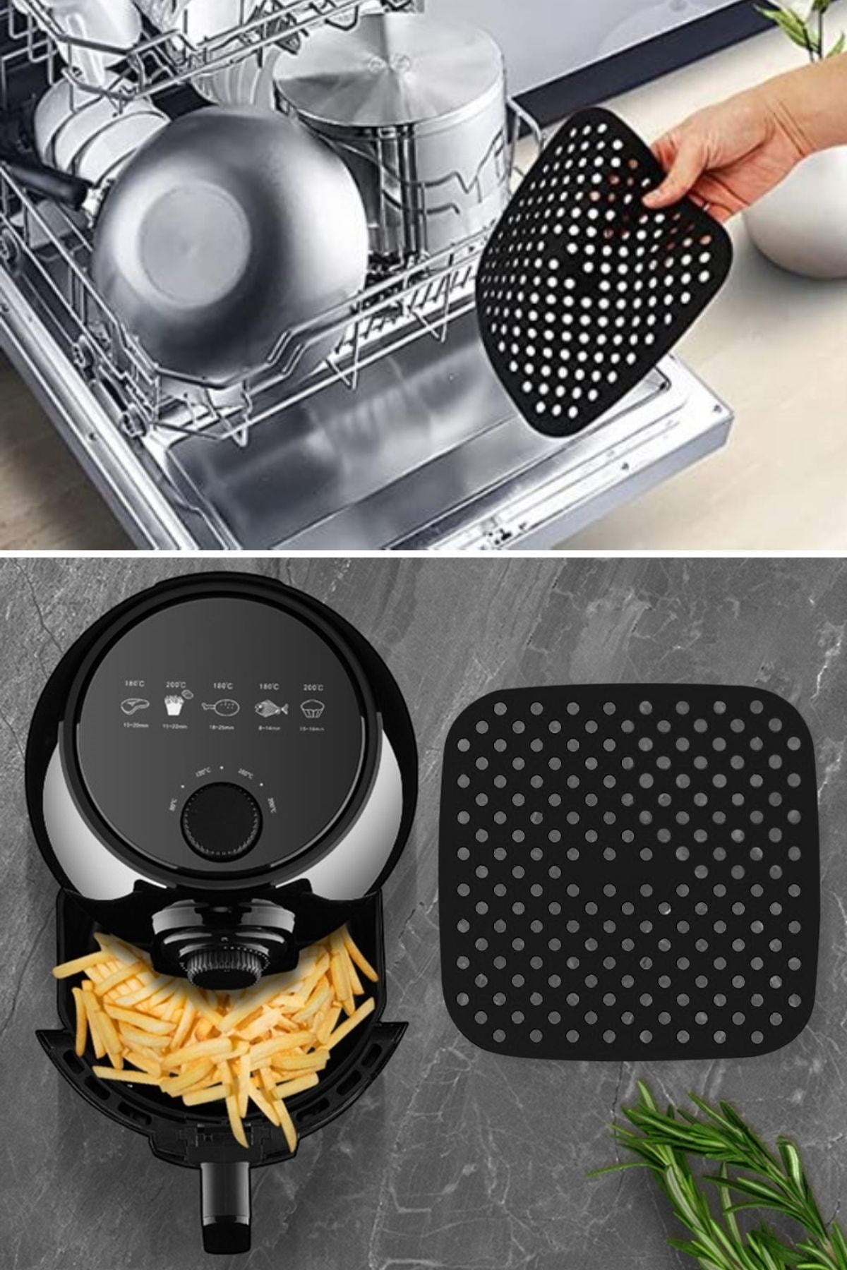 Siyah Isıya Dayanıklı Yıkanılabilir Silikon Fırın Ve Airfryer Kare Model Pişirme Matı 21,5 Cm