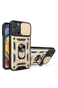 Mey İthalat® iPhone 16 Pro Kılıf Pars Lens Yüzüklü Silikon - Gold