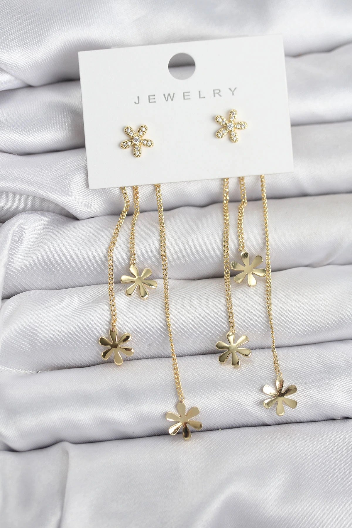 Mey İthalat® Papatya Model Gold Renk Pirinç Sallantılı Kadın Küpe