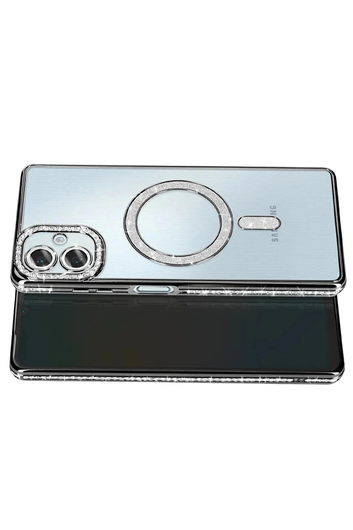 Mey İthalat® Samsung Galaxy A07 4G Joke Simli Magneticsafe Kılıf - Siyah
