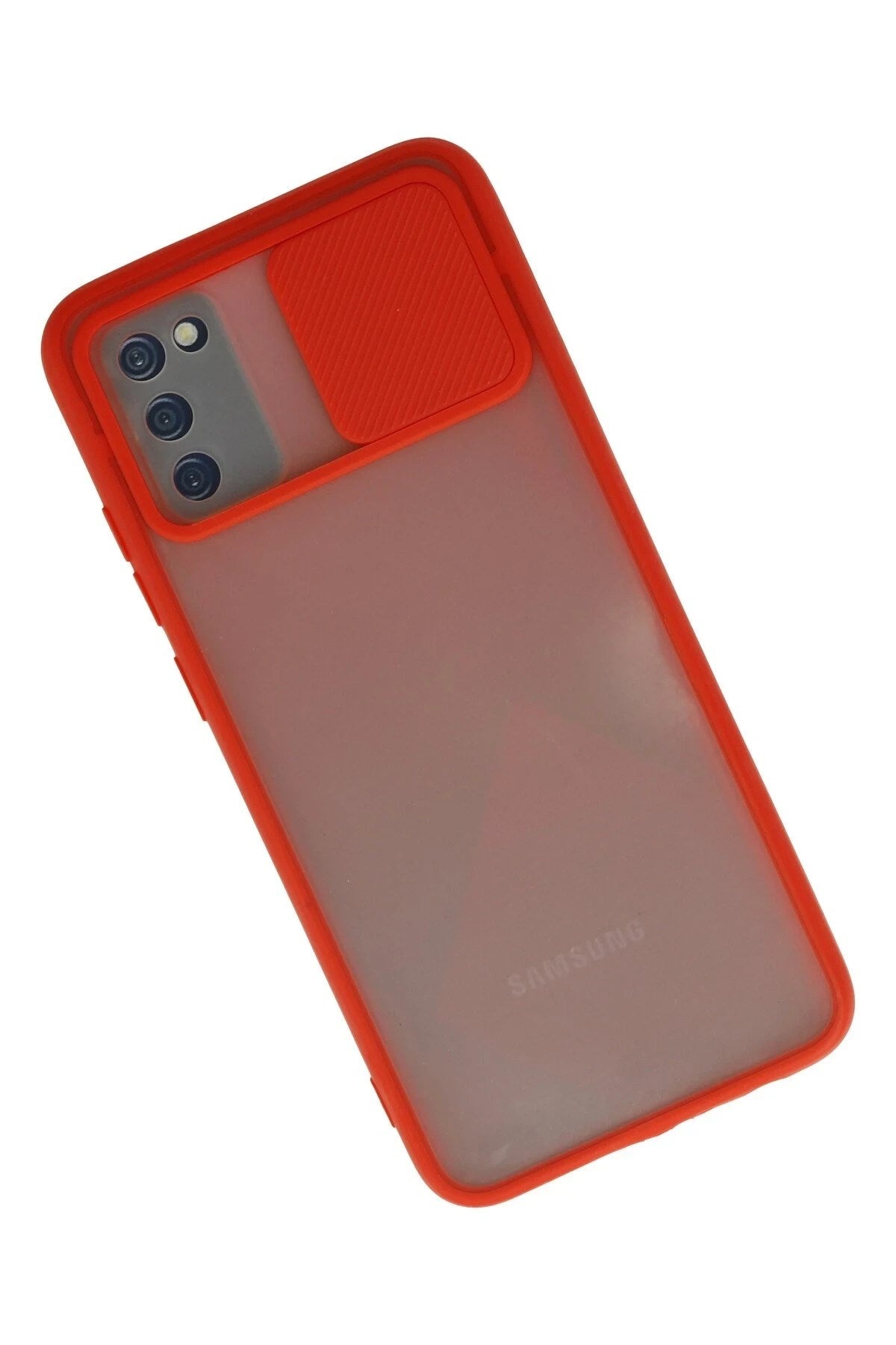 Mey İthalat® Samsung Galaxy A02S Kılıf Palm Buzlu Kamera Sürgülü Silikon - Kırmızı
