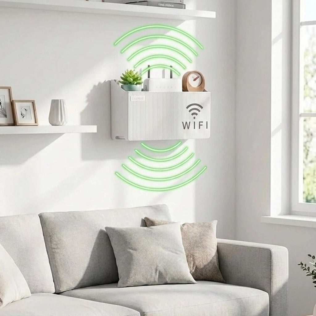Duvar Tipi Wi-Fi Modem Saklama Kutusu(Beyaz) – Kablo Düzenleyici Router Raf Organizer