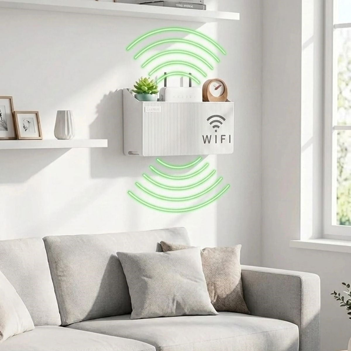 Duvar Tipi Wi-Fi Modem Saklama Kutusu(Beyaz) – Kablo Düzenleyici Router Raf Organizer