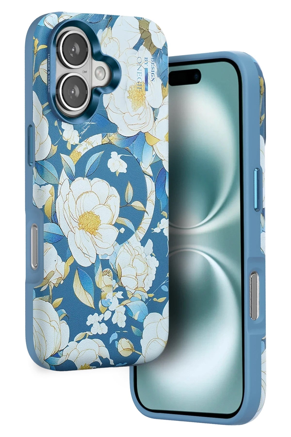 Mey İthalat® iPhone 16 Flower Series Magsafe Kapak - Mavi
