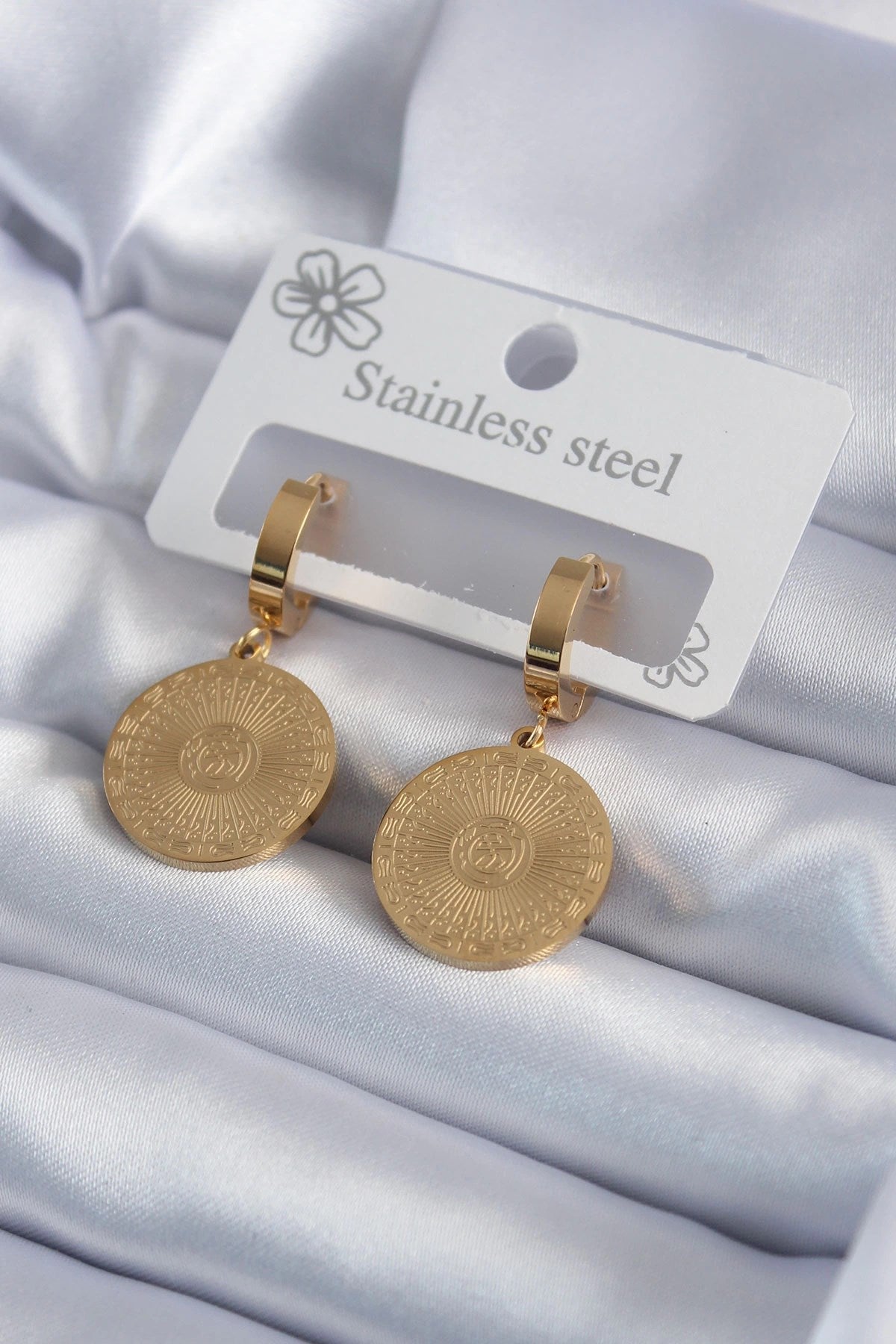 Mey İthalat® 316L Çelik Gold Renk İşleme Detay Kadın Küpe